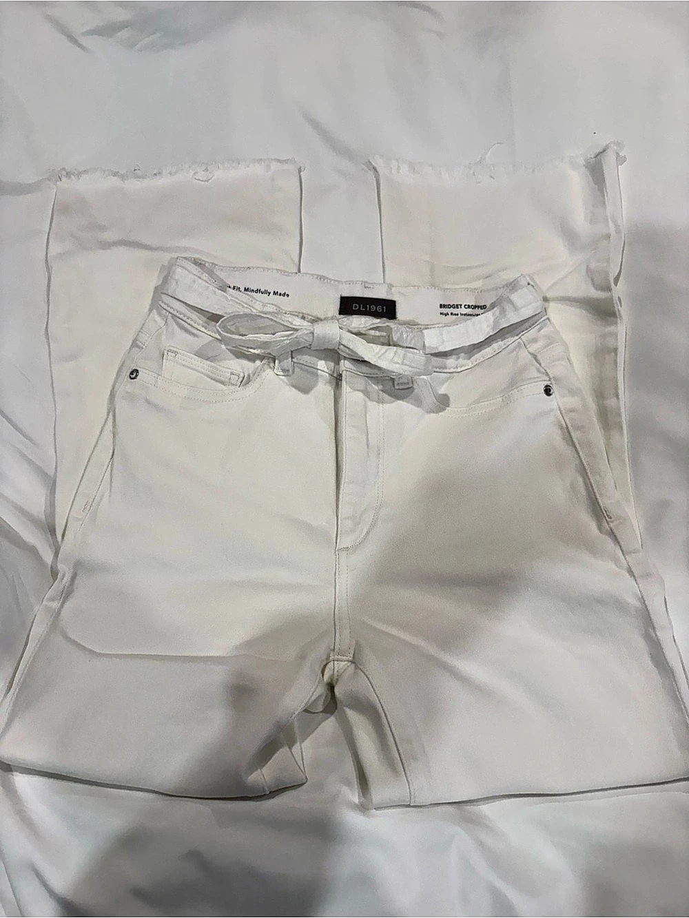 DL1961 Bridget Cropped High Rise Instasculpt Boot Jeans White Waist 26